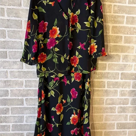 Worthington Floral Long Sleeve Dress Two Piece Set - Picture 3 of 12